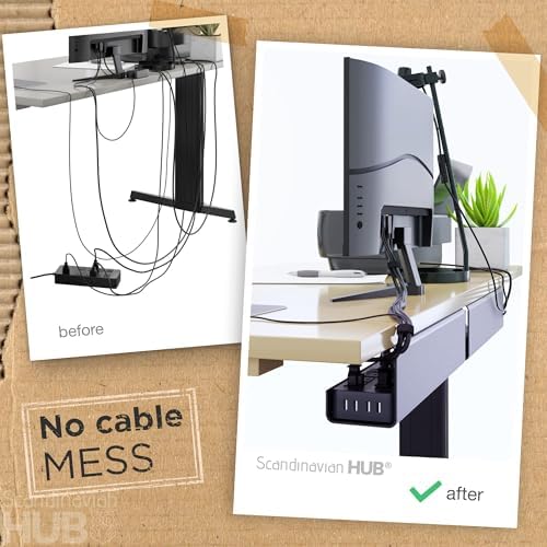 Scanfield Under Desk Cable Management Tray, No-Screw, 17-Inch, 4-Pack Black