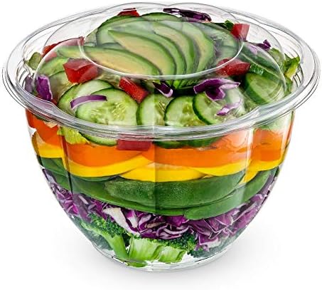 GUSTO [48 oz. - 50 Count Clear Plastic Salad Bowls with Lids, Disposable Salad Containers for Lunch - Perfect for Takeout, Salads, and Meal Prep (Formerly Comfy Package)
