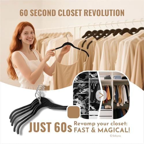 Sishynio Velvet Hangers 30 Pack, Slim Flocked Clothes Hangers Black