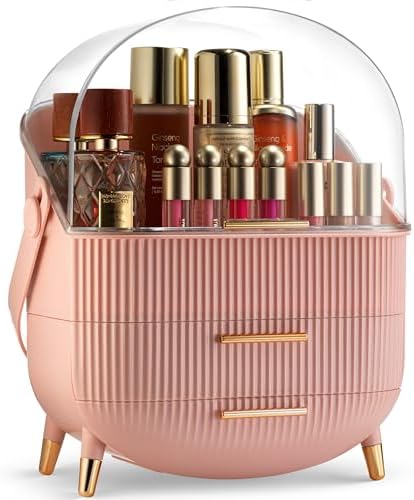 Covered Makeup Cosmetic Countertop - Large Cosmetic Organizer - Trendy Oval Shape Storage for Skin Care Organizer - Clea