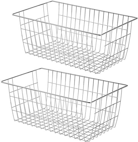 SANNO Freezer Baskets for Storage Pantry Large Metal Wire Food Storage Organizer Bin Basket with Handles - for Kitchen C