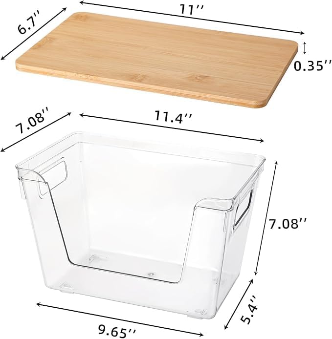 4 Set Potato And Onion Storage Bins with Bamboo Lid, Clear