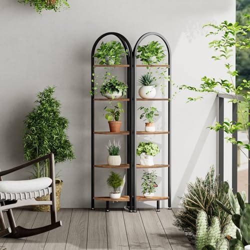 Homhedy 5-Tier Arched Corner Shelf Stand, Wall Corner Bookshelf