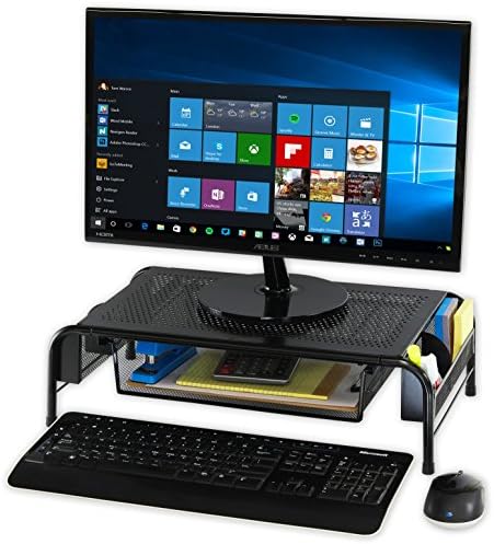 Simple Houseware Metal Desk Monitor Stand Riser w/ Drawer, 2-Pack, Black