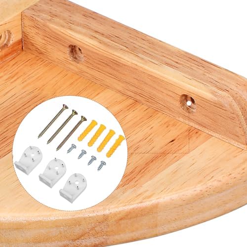 Alipis Natural Solid Wood Corner Shelf Wall Mounted, Dual-Fortified Floating Corner Shelves for Wall Storage, Round End 