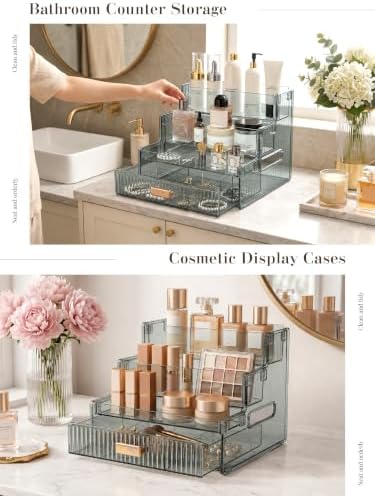 Booklov Clear Makeup Organizer for Vanity Perfume Display Stand, Smoke Gray