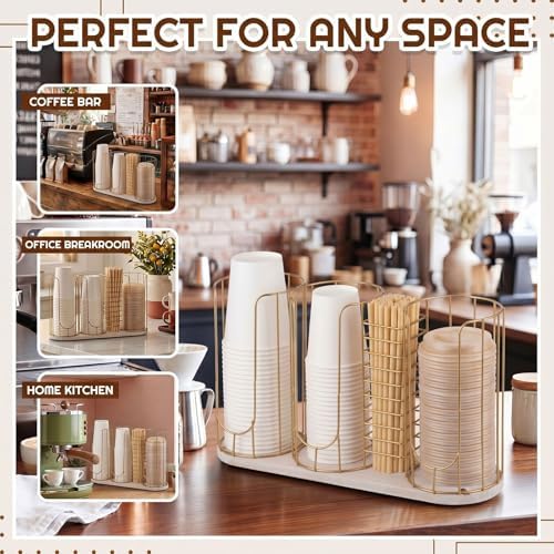 Geelin 18oz Adjustable Coffee Cup Dispenser with Wooden Base, Cup and Lid Holder, Cups Holder Organizer for Coffee Pod S
