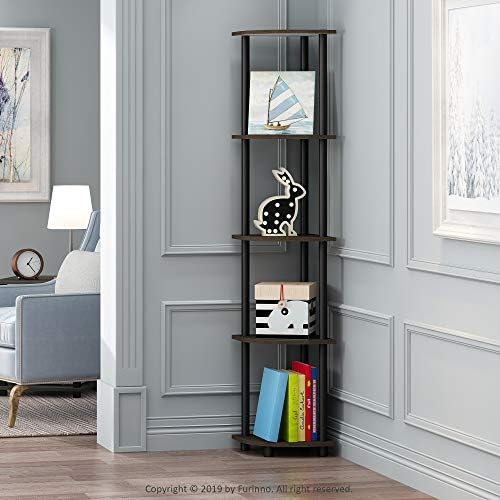 Furinno TURN-N-TUBE Corner Shelf Set of 2, 5-Tier Corner Bookshelf, Open Storage Shelves, for Organization and Storage, 