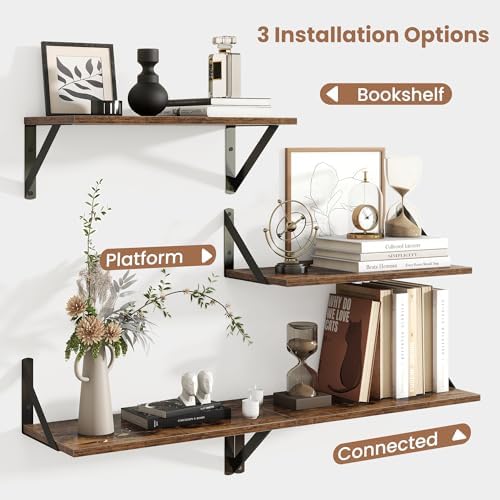 Axeman Floating Shelves for Wall, 16'' x 8'' Brown Wall Shelves Set of 2