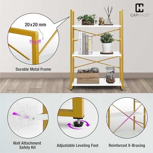 CAPHAUS 2 Tier Small Bookshelf, Bookcase Shelf Storage Organizer for Living Room, 24 Inch Width Free Standing Shelf, Ind