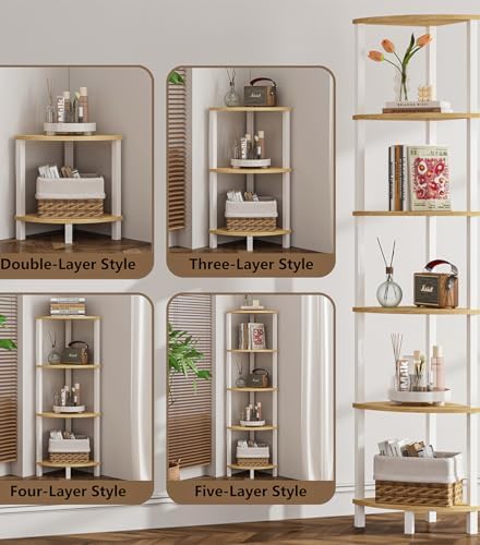 Corner Shelf, 6-Tier Corner Bookshelf, Industrial Corner Ladder Shelf, DIY Storage Shelves, Rustic Display Shelf for Liv