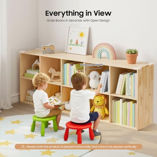 10-Cube Solid Wood Bookshelf, 2-Tier Storage Organizer Semi-Open Floor Display Shelf Closet Cabinet for Home Office Libr