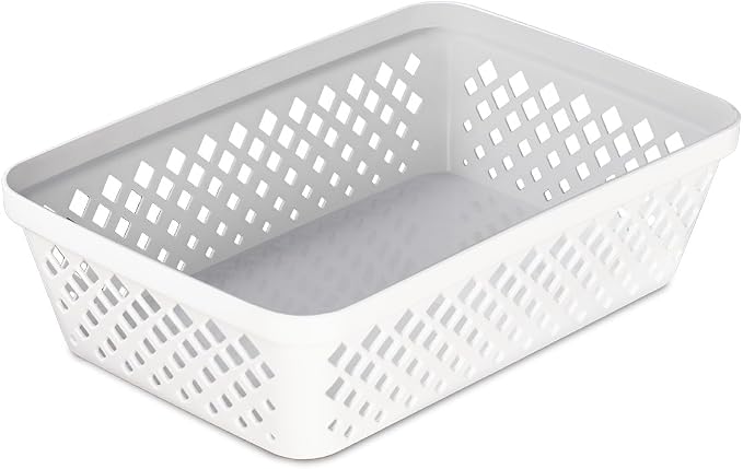 Glad Plastic Storage Basket Set - Multipurpose Drawer Trays, Kitchen Pantry Containers, and Bathroom Bins - Medium Organizers, White, 6 Count (Pack of 4)