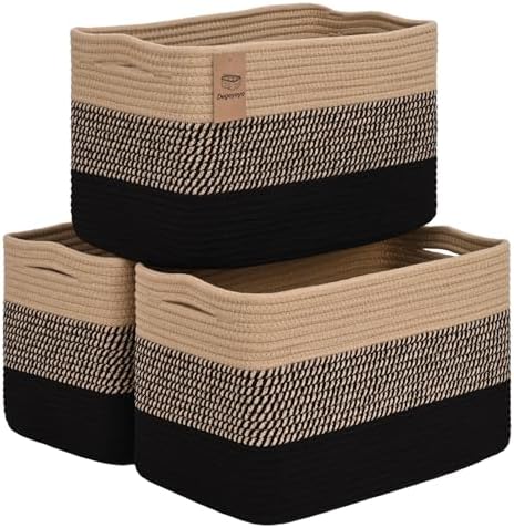 Baskets for Organizing, Storage Baskets, 3 Pack Baskets for Shelfves, 15"×10"×9" Woven Basket, toy storage bins, bins for organization