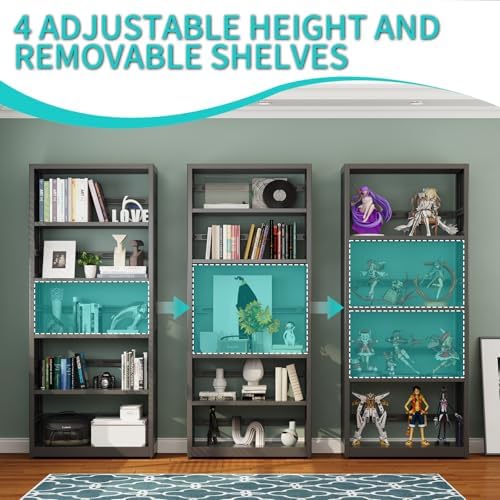 SteeLoong 5 Tier Bookcase, 68" H Metal Bookshelf with 4 Adjustable Shelves