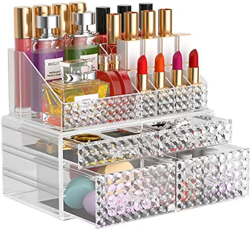 Awenia 2 Pack Makeup Organizer with Drawers[Upgraded]-Acrylic Make up Organizers and Storage Case for Cosmetics,Brush,Pe