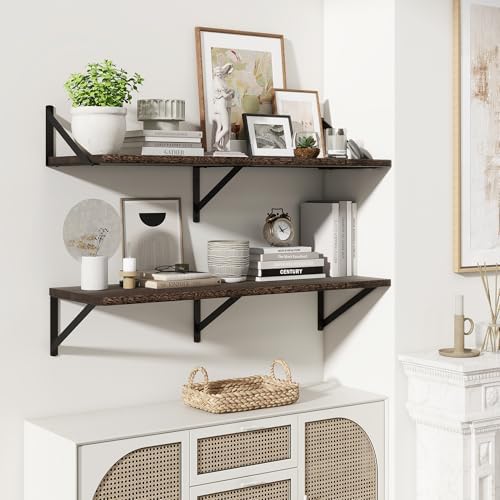 Marsmiles Deep Floating Shelves, 36'' x 12'' Dark Wood Shelves Set of 2