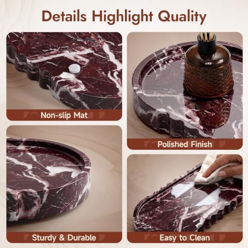 Red Marble Tray, 10" X 5" Bathroom Tray Countertop