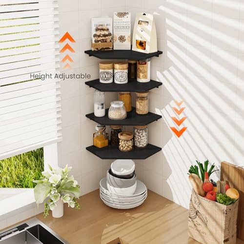 Homode Corner Floating Shelves, Corner Shelves Wall Mounted with Cord Hole, 4 Tier Diamond Shape Corner Hanging Shelving