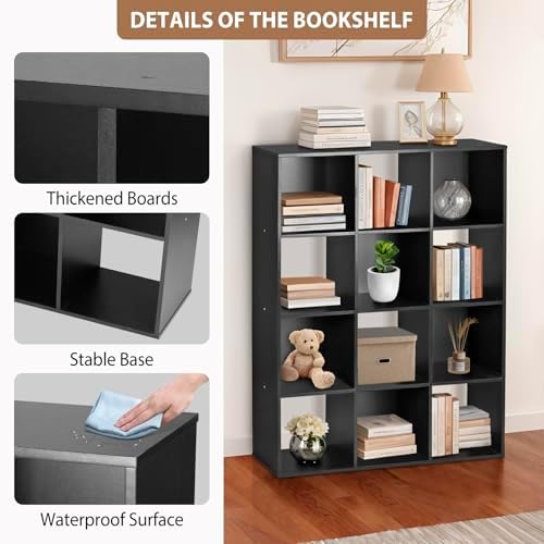 SUPER DEAL 12 Cube Storage Organizer, Open Shelf Bookcase, Wood Cubical Shelves Closet Cabinet Display Unit with 6 Remov