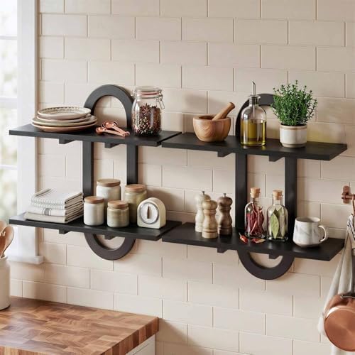 Floating Shelves, 2Pcs Wall Mounted Shelves with 2-Tier Bathroom Hanging Storage Shelves Set for Living Room Bedroom Bat