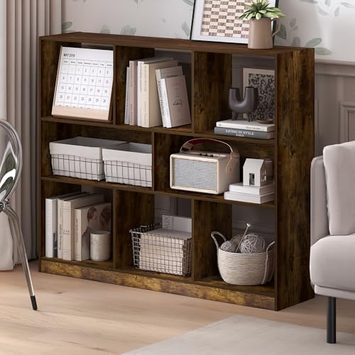 Furinno DALY Book Shelf, 8-Cube Bookshelf, Horizontal Cube Storage Organizer Bookcase, 10.9 x 47.2 x 39.4, for Living Ro