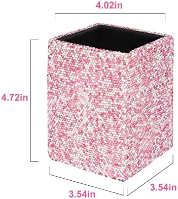 Crystal Pencil Pen Pot Holder Box Bling Rhinestone Pen Organizer Holder Cosmetic Pencil Container Comb Brushes Personalized (Square Pink)