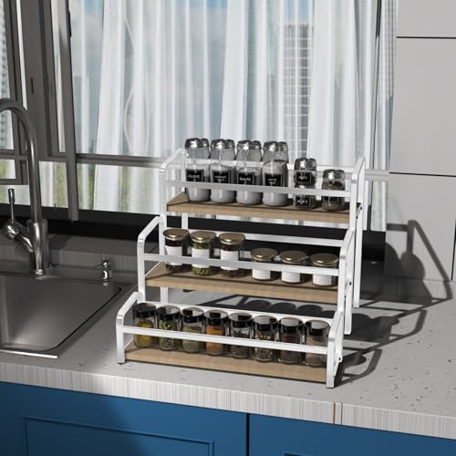Spice Rack Organizer for Countertop , 3-Tier Spice Storage Holder with Magnetic Connetion for Kitchen , Durable Syrup Ra