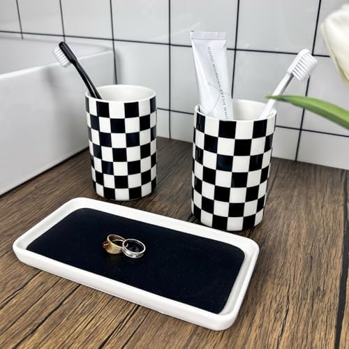 Toothbrush Holders for Bathrooms, Bathroom Toothbrush Holder set, Modern Cute Ceramic Toothbrush Cup with Tray for Count