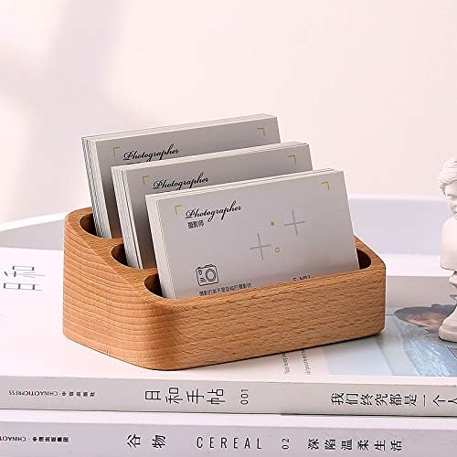 Sizikato Wooden Business Card Holder for Desk, 3 Card Slots Business Card Display Holder Stand
