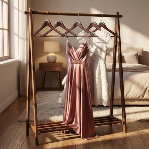 Cinnvoice 5 Pcs Wooden Pearl Bridal Dress Hanger, Walnutcolor, Stylish