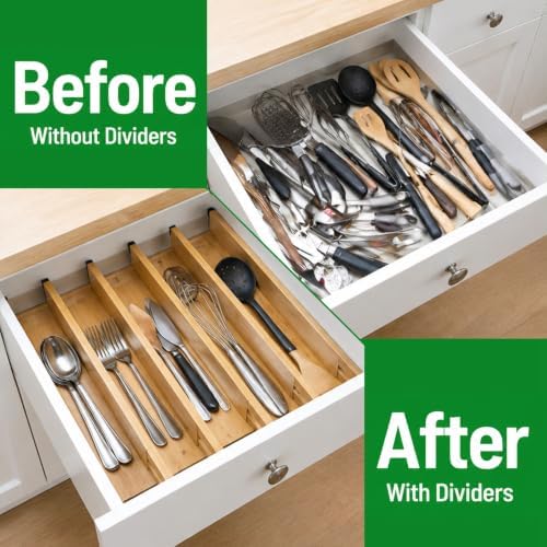 6 Pack Bamboo Drawer Dividers, Dresser Separators 16.6" to 21.8"