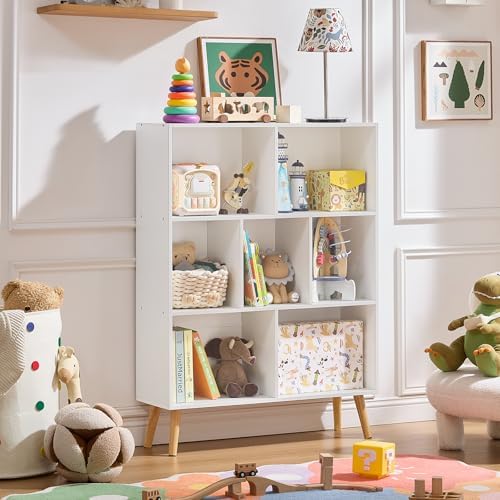 LEYAOYAO Cube Bookshelf, Mid-Century Modern Book Shelf with Legs, White