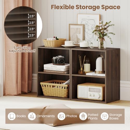 Tangkula 2-Cube Bookcase, Floor Standing Open Bookshelf, 5-Position Adjustable Shelf, Modern Display Shelf, Anti-Topplin