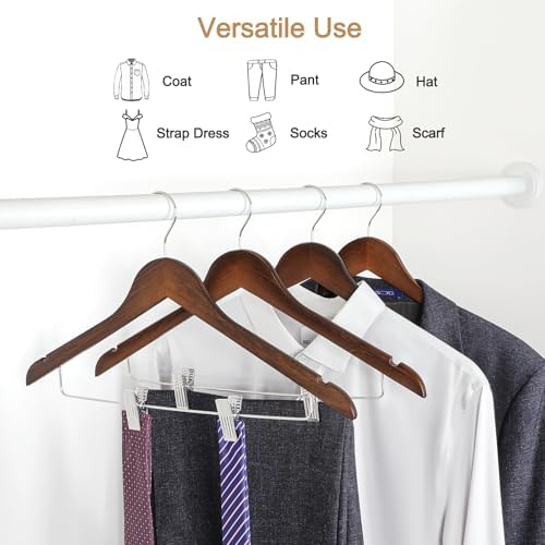 TOPIA HANGER Wooden Suit Hangers with Adjustable Metal Clips (10 Pack), Solid Wood Clothes Hangers, 360° Swivel Hook, Premium Retro Finish Pants Hangers for Clothes Coat, Jeans, Blouse-CT28A