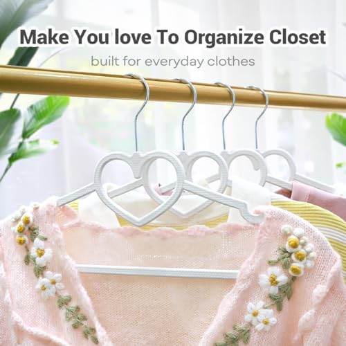 Plastic Hangers 50 Pack - Space Saving Cute Heart Hanger（White）