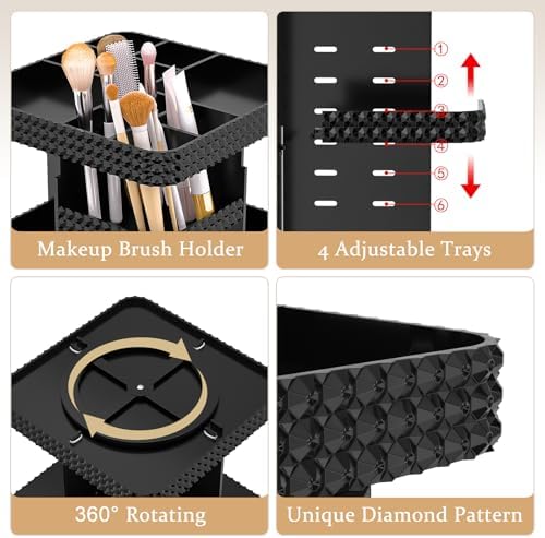 Rotating Makeup Organizer with Makeup Brush Holder,Large Capacity Perfume Organizer for Vanity Countertop,Acrylic Skinca