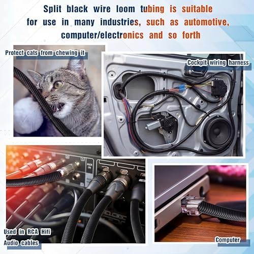 Sasylvia 1/4", 1/2", 3/8" X 25ft Split Wire Loom Tubing, Cord Protector