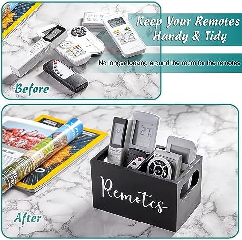 DRASTAR Remote Control Holder, Wood TV Remote Holder, Remote Storage Caddy, Remote Control Organizer (Black, 2 Slots)