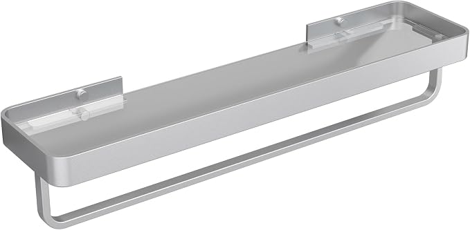 Danpoo 20 Inch Long Floating Bathroom Shelf with Towel Bar, Clear Tempered Glass Wall Shelf for Bathroom Storage Organizer, Matte Silver