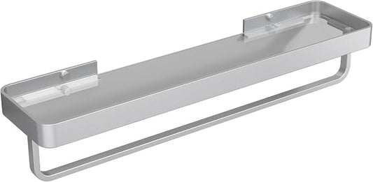Danpoo 20 Inch Long Floating Bathroom Shelf with Towel Bar, Clear Tempered Glass Wall Shelf for Bathroom Storage Organizer, Matte Silver