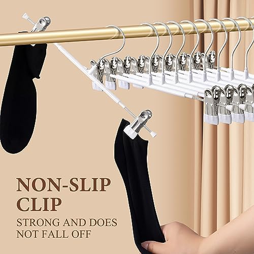 Pants Hangers with Clips Skirt Hangers 12 Inch 10 Pack, White