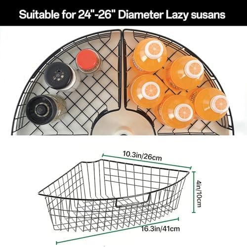 2 Pack 1/4 Wedge Metal Lazy Susan Organizer Baskets with Handles