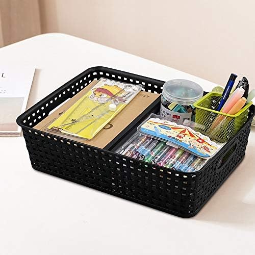 Bringer 4-Pack Classroom Storage Baskets, Large Plastic Paper Trays, Black
