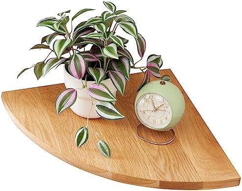 Oak Corner Shelf 10 inches Natural Wood Floating Corner Shelves Round End Wall Mounted Display Shelf Corner Plant Stand 