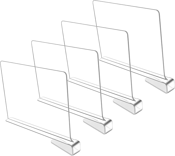 Sooyee Acrylic Shelf Dividers for Closet Organization,4 PCS Closet Shelf Organizer,Closet Dividers Purse Organizer for Closet,Closet Separator for Bedroom Kitchen Cabinets and Office Shelves,Clear