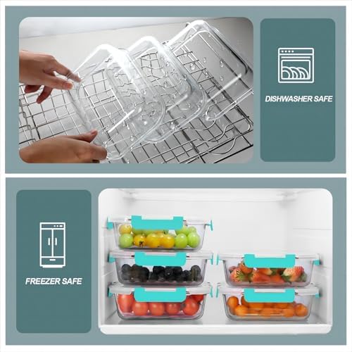 KOMUEE 30 oz 5 Pack Glass Meal Prep Containers with Lids, Green