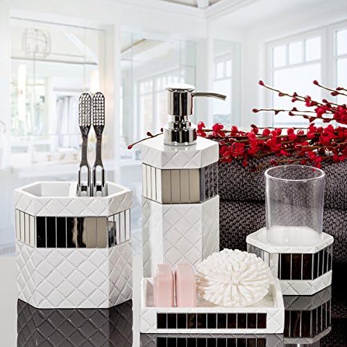 Creative Scents Quilted Mirror White Soap Dish for Bathroom - Decorative Dry Bar Soap Holder - Durable Resin Dishes for 
