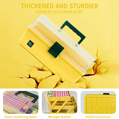 Creahaus 13 inch Art Craft Organizer Storage Box with 3 Layer, Multipurpose Plastic Tool Box with Handle for Sewing, Art
