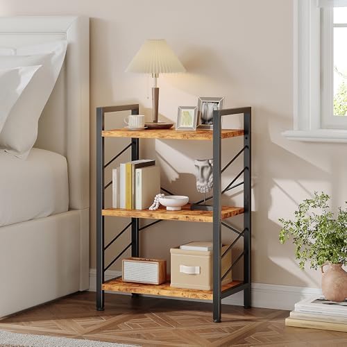 DurayLoly 2 Pieces 3 Tier Bookshelf for Narrow Space, Rustic Brown